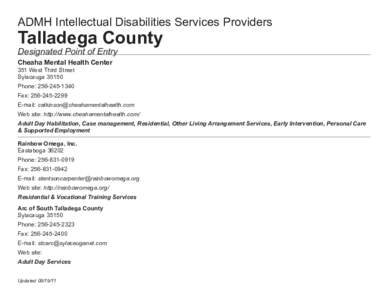 ADMH Intellectual Disabilities Services Providers  Talladega County Designated Point of Entry Cheaha Mental Health Center 351 West Third Street