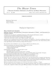 T he Blazar T imes A Research Newsletter Dedicated to the BL Lac and Blazar Phenomena No. 54 — May 2003 Editor: Travis A. Rector ()