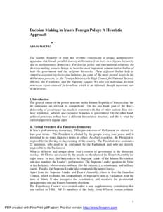 Decision Making in Iran’s Foreign Policy: A Heuristic Approach • ABBAS MALEKI