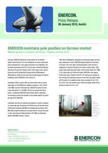 ENERCON. Press Release. 26 January 2012, Aurich  ENERCON maintains pole position on German market