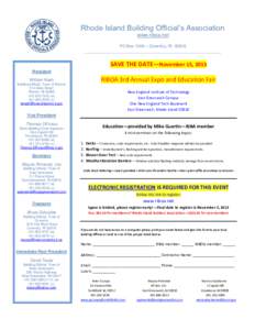 Rhode Island Building Official’s Association www.riboa.net PO Box 1246 – Coventry, RI[removed]___________________________________________________________  SAVE THE DATE—November 15, 2013