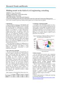 Research Trends and Results Bidding trends in the field of civil engineering consulting MORITA Yasuo, Researcher KOBAYASHI Hajime, Senior Researcher YOSHIDA Jundo, Researcher MINAMI Masahiro, Guest Research Engineer