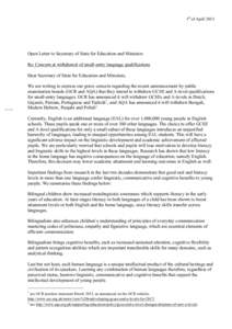 Multilingualism / General Certificate of Secondary Education / Oxford /  Cambridge and RSA Examinations / Official bilingualism in Canada / Bilingualism: Language and Cognition / English as a foreign or second language / Free-standing Mathematics Qualifications / Education / Language acquisition / Bilingualism