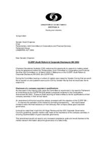 16 April 2004 Senator Grant Chapman Chair Parliamentary Joint Committee on Corporations and Financial Services Parliament House CANBERRA ACT 2600