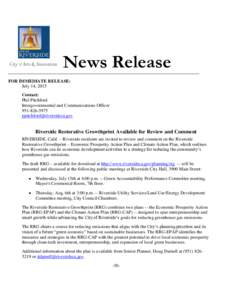 News Release FOR IMMEDIATE RELEASE: July 14, 2015 Contact: Phil Pitchford Intergovernmental and Communications Officer