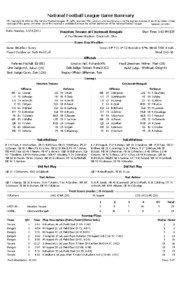 National Football League Game Summary NFL Copyright © 2011 by The National Football League. All rights reserved. This summary and play-by-play is for the express purpose of assisting media in their coverage of the game; any other use of this material is prohibited without the written permission of the National Football League.