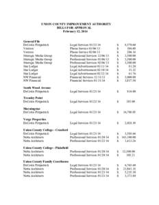 UNION COUNTY IMPROVEMENT AUTHORITY BILLS FOR APPROVAL February 12, 2014 General File DeCotiis Fitzpatrick Verizon