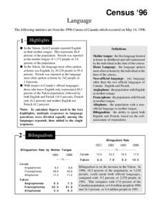 Language policy / Canada / Allophone / Yukon / Official bilingualism in Canada / Multilingualism / Canadians / Linguistics / Demographics of Saskatchewan / Demographics of Canada / Languages of Canada / Provinces and territories of Canada