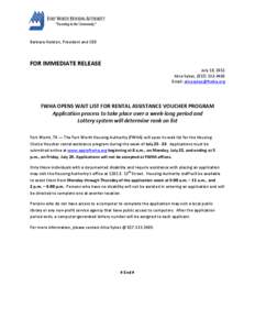 Barbara Holston, President and CEO  FOR IMMEDIATE RELEASE