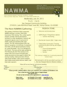 July 24, 2013 San Pasqual Community Building San Pasqual Reservation NAWMA