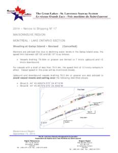 2014 – Notice to Shipping No 17 MAISONNEUVE REGION MONTREAL / LAKE ONTARIO SECTION Shoaling at Galop Island – Revised  (Cancelled)