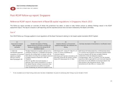 Post-RCAP follow-up report: Singapore
