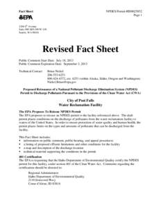 Fact Sheet for the Draft NPDES Permit for the City of Post Falls Water Reclamation Facility near Post Falls, Idaho