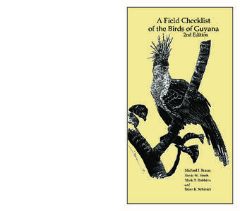 A Field Checklist of the Birds of Guyana 2nd Edition by