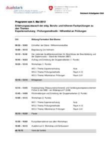 Netzwerk Arbeitgeber-OdA  Programm vom 4. Mai 2012 Erfahrungsaustausch der eidg. Berufs- und höheren Fachprüfungen zu den Themen Expertenschulung / Prüfungsmethodik / Hilfsmittel an Prüfungen