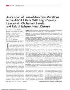 ORIGINAL CONTRIBUTION  Association of Loss-of-Function Mutations in the ABCA1 Gene With High-Density Lipoprotein Cholesterol Levels and Risk of Ischemic Heart Disease