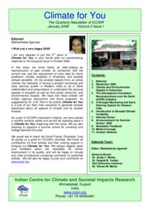 Climate for You The Quarterly Newsletter of ICCSIR January 2009 Volume 2 Issue 1  Editorial: