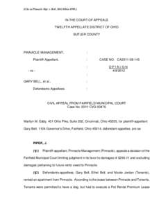 [Cite as Pinnacle Mgt. v. Bell, 2012-Ohio[removed]IN THE COURT OF APPEALS TWELFTH APPELLATE DISTRICT OF OHIO BUTLER COUNTY