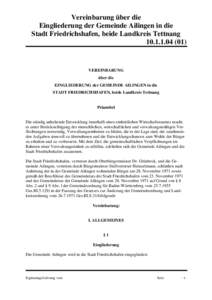Vereinbarung über die Eingliederung der Gemeinde Ailingen in die Stadt Friedrichshafen, beide Landkreis Tettnang[removed]VEREINBARUNG