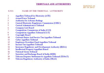 TRIBUNALS AND AUTHORITIES S.NO[removed]
