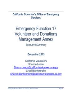 Humanitarian aid / Occupational safety and health / California Emergency Management Agency / Management / Stakeholder / Federal Emergency Management Agency / Volunteering / Working group / Emergency management / Public safety / Disaster preparedness