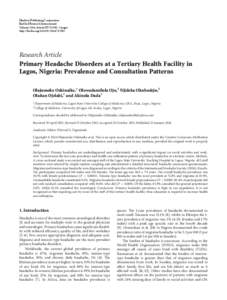 Primary Headache Disorders at a Tertiary Health Facility in Lagos, Nigeria: Prevalence and Consultation Patterns