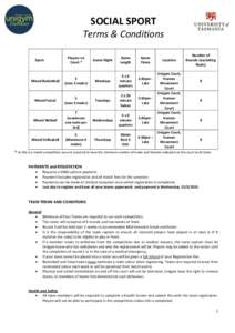 SOCIAL SPORT Terms & Conditions Game Night Game Length