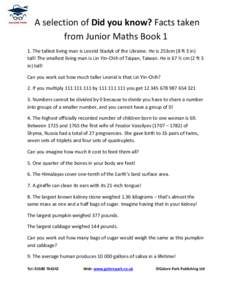 Microsoft Word - A selection of Did you know facts from Junior Maths Book 1