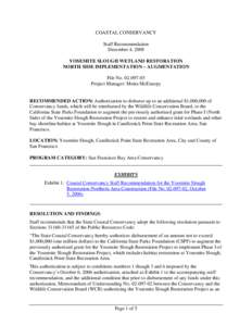 COASTAL CONSERVANCY Staff Recommendation December 4, 2008 YOSEMITE SLOUGH WETLAND RESTORATION NORTH SIDE IMPLEMENTATION – AUGMENTATION File No[removed]