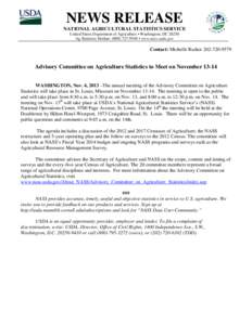 NEWS RELEASE NATIONAL AGRICULTURAL STATISTICS SERVICE United States Department of Agriculture • Washington, DC[removed]Ag Statistics Hotline: ([removed] • www.nass.usda.gov  Contact: Michelle Radice[removed]