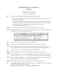 Mathematica Dos and Don’ts: Syntax Michael A. Morrison Version 1.7: February 2, 2000  DO