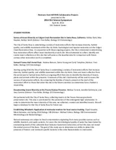 Abstracts from WATERS Collaborative Projects presented at the 2014 SSU Science Symposium April 30, 2014 SSU Student Center