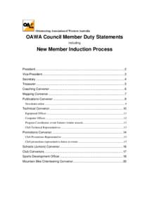 Orienteering Association of Western Australia  OAWA Council Member Duty Statements including  New Member Induction Process