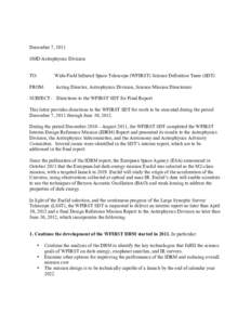 December 7, 2011 SMD/Astrophysics Division TO: Wide-Field Infrared Space Telescope (WFIRST) Science Definition Team (SDT)