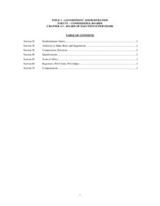 TITLE 2 – GOVERNMENT ADMINISTRATION PART IV – COMMISSIONS; BOARDS CHAPTER 4-3 – BOARD OF ELECTION SUPERVISORS TABLE OF CONTENTS Section 10