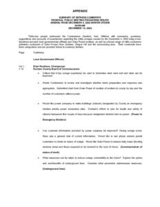 APPENDIX SUMMARY OF WITNESS COMMENTS REGIONAL PUBLIC MEETING REGARDING ISSUES ARISING FROM DECEMBER 4, 2002 WINTER STORM DURHAM DECEMBER 19, 2002