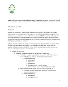 CARE Operational Guidelines for Handling and Processing Post Consumer Carpet