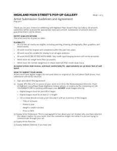 HIGHLAND MAIN STREET’S POP-UP GALLERY	 Artist Submission Guidelines and Agreement PAGE 1 of 3  May 2011