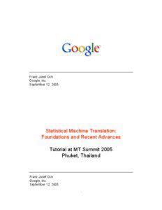 Natural language processing / Computational linguistics / Statistical natural language processing / Statistical theory / Machine learning / Statistical machine translation / N-gram / Speech recognition / Example-based machine translation / Science / Statistics / Machine translation