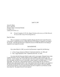 April 28, 2005 Sonny K. Henry D.O.C. #[removed]Wabash Valley Correctional Facility P.O. Box 1111 Carlisle, IN[removed]