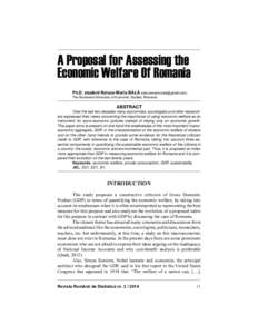 A Proposal for Assessing the Economic Welfare Of Romania Ph.D. student Raluca-Maria BĂLĂ ([removed]) The Bucharest University of Economic Studies, Romania  ABSTRACT