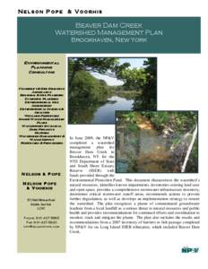 NELSON POPE & V OORHIS  Beaver Dam Creek Watershed Management Plan Brookhaven, New York