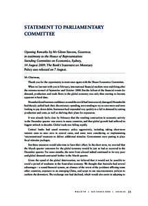 Statement to Parliamentary Committee Opening Remarks by Mr Glenn Stevens, Governor, in testimony to the House of Representatives Standing Committee on Economics, Sydney,
