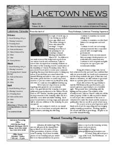 Laketown news Winter 2012 Volume 25, No. 1 www.laketowntwp.org Published Quarterly for the residents of Laketown Township