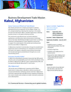 Business Development Trade Mission  Kabul, Afghanistan Senior Commerce Official Led Trade Mission