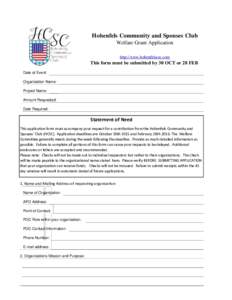 Hohenfels Community and Spouses Hohenfels Club Community and Spouses Club Welfare Grant Application