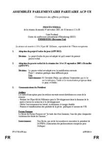 ASSEMBLÉE PARLEMENTAIRE PARITAIRE ACP-UE Commission des affaires politiques PROCÈS-VERBAL de la réunion du samedi 19 novembre 2005, de 10 heures à 12 h 30 Suite Pentland