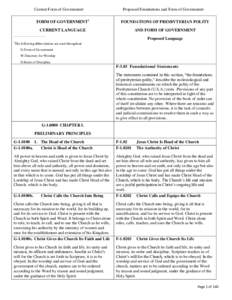 Comparison Chart: Current Form of Government to Proposed Foundations and Form of Government