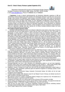 Short CV - Bishal K Sitaula, Professor (updated SeptemberDepartment of International Environment and Development Studies (Noragric), Norwegian University of Life Sciences (UMB), Norway, Box 5003, 1432 Ås, Norway;