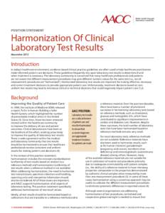 POSITION STATEMENT  Harmonization Of Clinical Laboratory Test Results November 2013